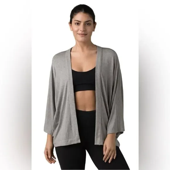 Prana Foundation Seabrook Maroon Heather Wrap Cardigan Kimono sz M Boho Yoga - Picture 6 of 9